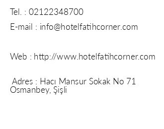 Fatih Hotel Corner iletiim bilgileri